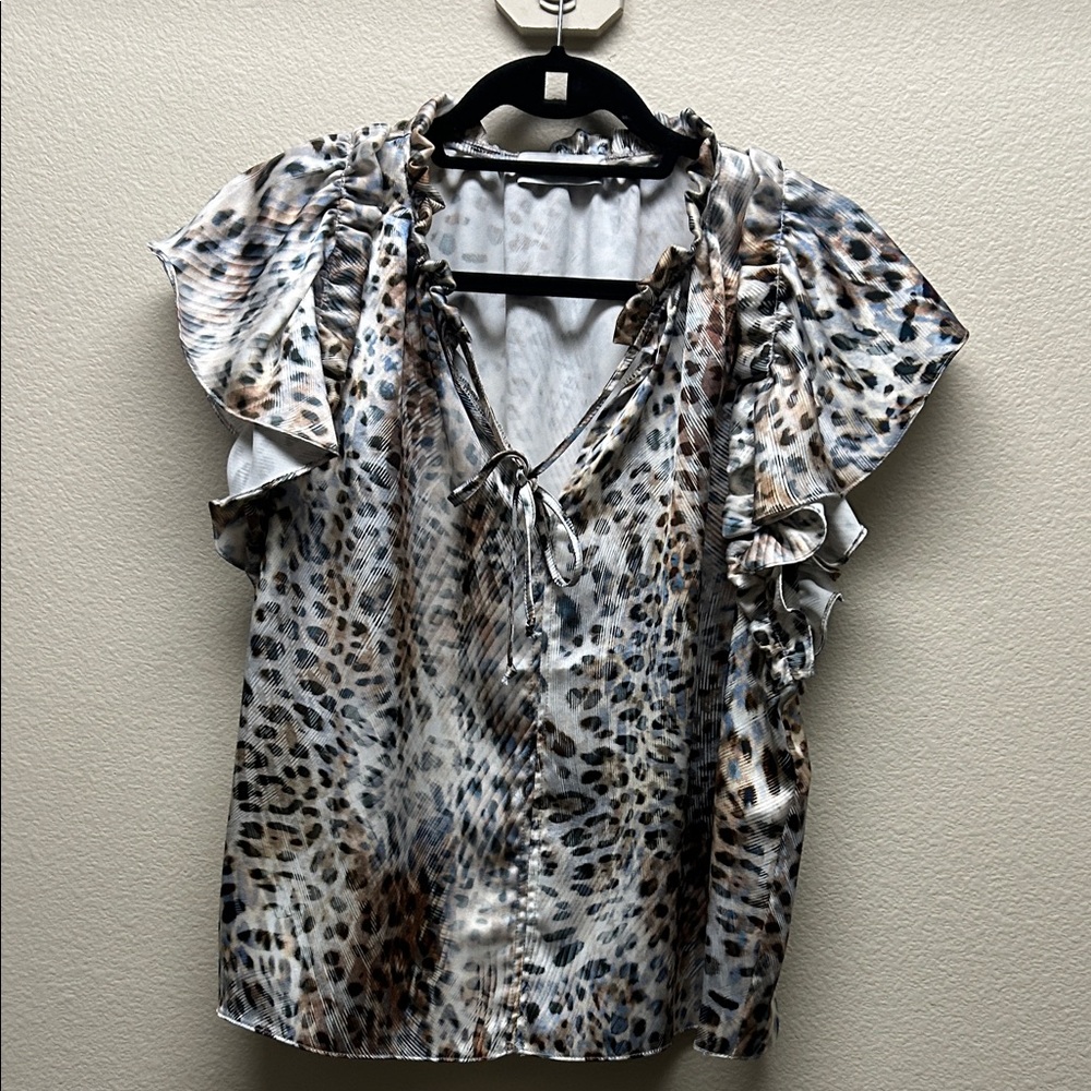 Leopard Print Ruffle Sleeve Women's Top